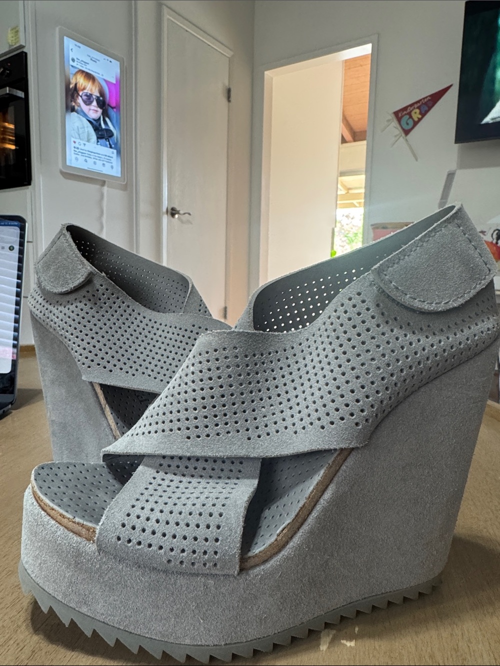 Pedro Garcia grey Tamesis suede wedge sandals RARE